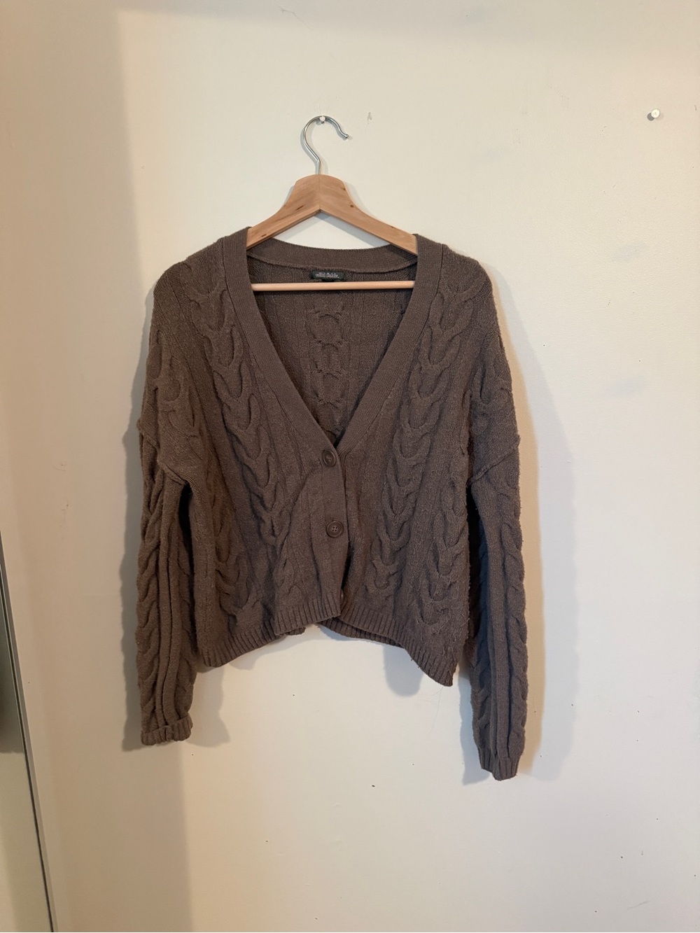 wild fable Brown Cable Knit V-Neck Button Cardigan